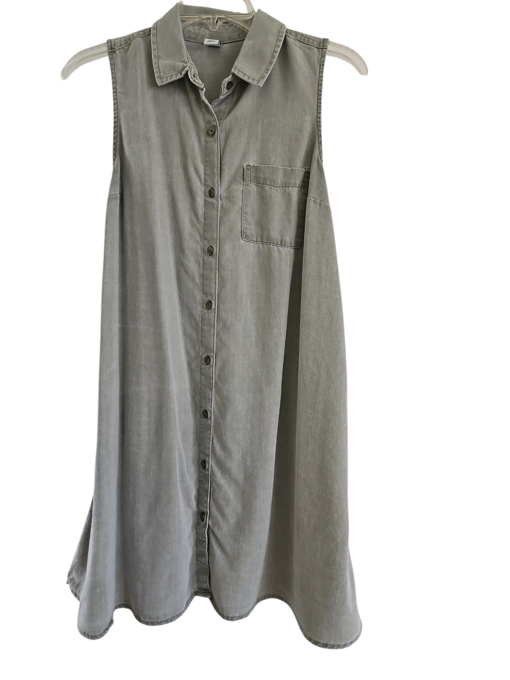 Sleeveless Shirt Dress Size S Green Tencel A Line Button Front Pockets